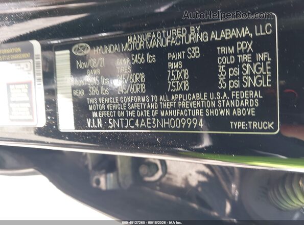 5NTJC4AE3NH009994 2022 HYUNDAI SANTA CRUZ Black Շարժիչի բաժամունքի տեսք