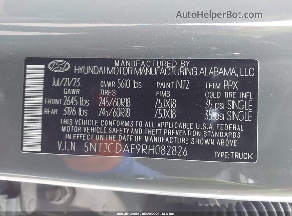 5NTJCDAE9RH082826 2024 HYUNDAI SANTA CRUZ Gray Widok komory silnika