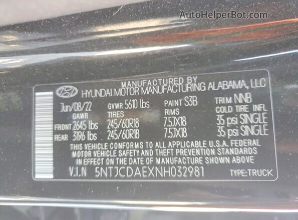 5NTJCDAEXNH032981 2022 HYUNDAI SANTA Black Widok komory silnika