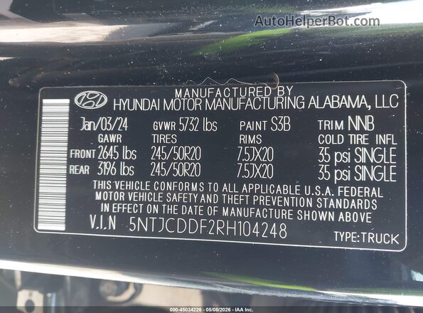 5NTJCDDF2RH104248 2024 HYUNDAI SANTA CRUZ Black 