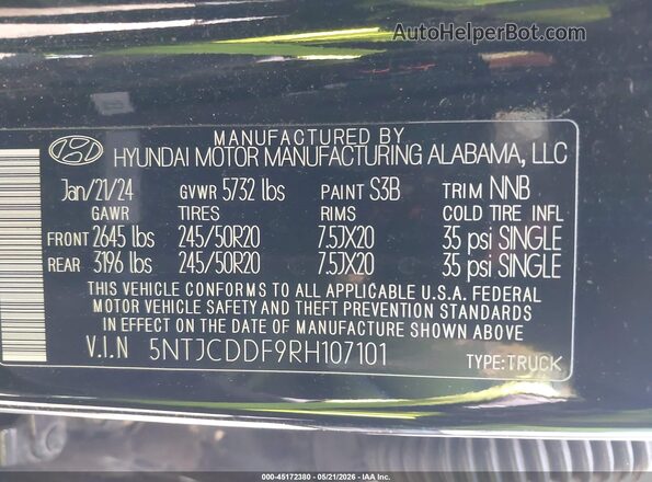 5NTJCDDF9RH107101 2024 HYUNDAI SANTA CRUZ Black Շարժիչի բաժամունքի տեսք