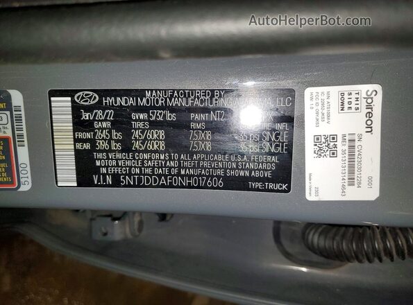 5NTJDDAF0NH017606 2022 HYUNDAI SANTA Gray 