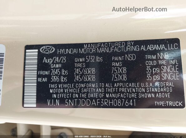 5NTJDDAF3RH087641 2024 HYUNDAI SANTA CRUZ Brown Engine compartment view