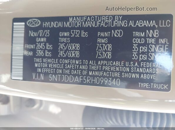 5NTJDDAF5RH099340 2024 HYUNDAI SANTA CRUZ Gold ძრავის განყოფილების ხედი