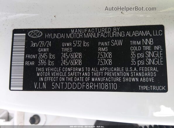 5NTJDDDF8RH108110 2024 HYUNDAI SANTA CRUZ Белый Вид подкапотного пространства