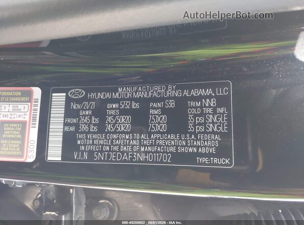 5NTJEDAF3NH011702 2022 HYUNDAI SANTA CRUZ Black Вид підкапотного простору