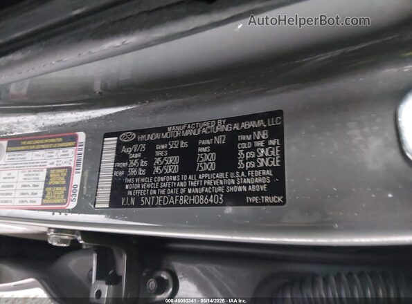 5NTJEDAF8RH086403 2024 HYUNDAI SANTA CRUZ Gray 