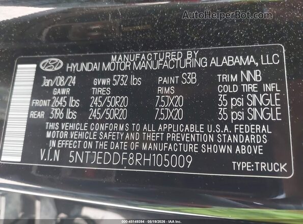 5NTJEDDF8RH105009 2024 HYUNDAI SANTA CRUZ Black Vista del compartimento del motor