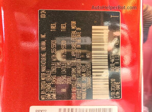 5TDAAAA52RS012680 2024 TOYOTA GRAND Red 