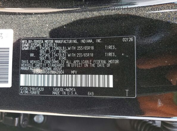 5TDAAAA56TS042904 2026 TOYOTA GRAND Black Вид наклейки з VIN-кодом