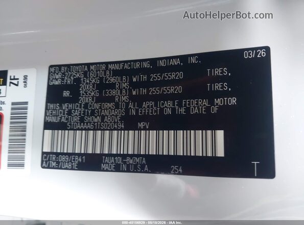 5TDAAAA61TS020494 2026 LEXUS TX 350 White ძრავის განყოფილების ხედი