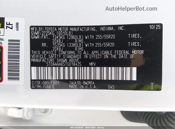 5TDAAAA65TS018425 2026 LEXUS TX 350 White Engine compartment view