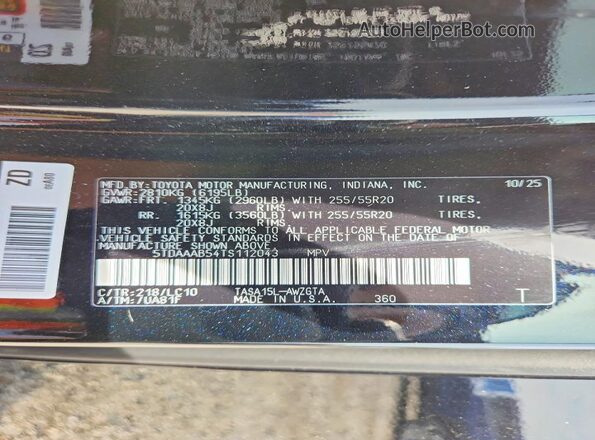 5TDAAAB54TS112043 2026 TOYOTA GRAND Черный 