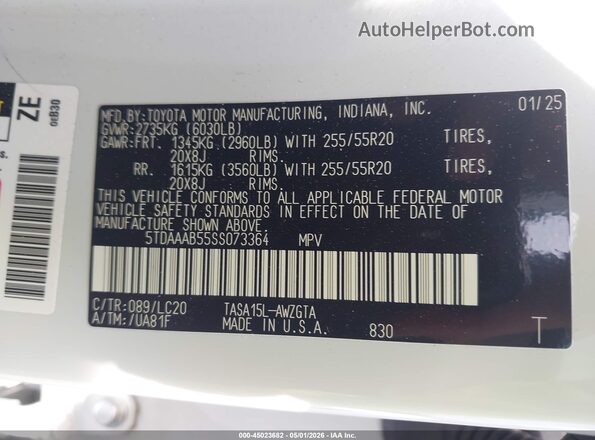 5TDAAAB55SS073364 2025 TOYOTA LIMITED White Engine compartment view