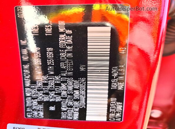 5TDAAAB58RS005246 2024 TOYOTA GRAND Red VIN կոդի պիտակի տեսք