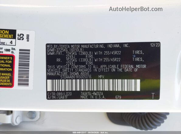 5TDAAAB61RS005016 2024 LEXUS TX 350 White ძრავის განყოფილების ხედი
