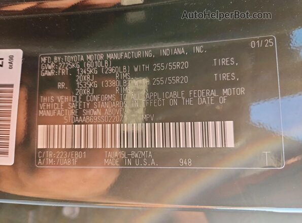 5TDAAAB69SS022071 2025 LEXUS TX Черный Панорамный вид салона 360°