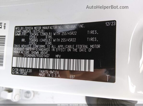 5TDABAB67RS001467 2024 LEXUS TX 500H White Vista del compartimento del motor