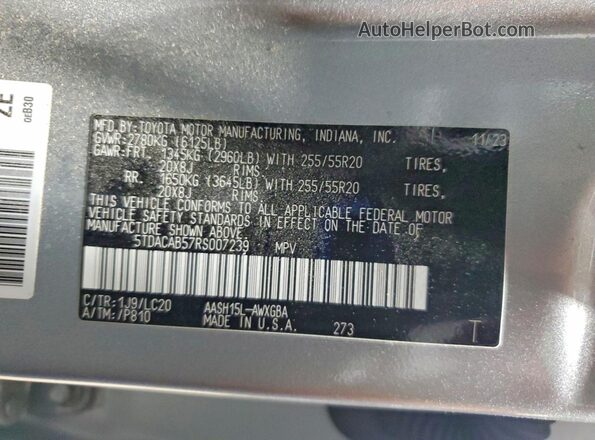 5TDACAB57RS007239 2024 TOYOTA GRAND Серебряный 