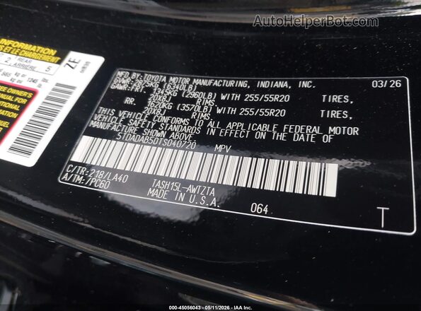5TDADAB50TS040720 2026 TOYOTA HIGHLANDER HYBRID Black 