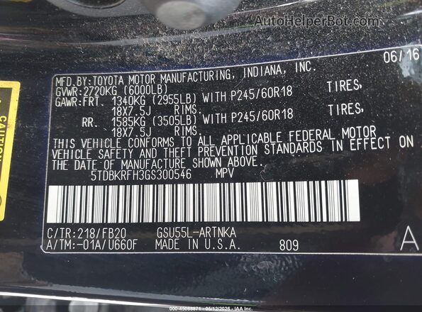5TDBKRFH3GS300546 2016 TOYOTA LE Black Շարժիչի բաժամունքի տեսք