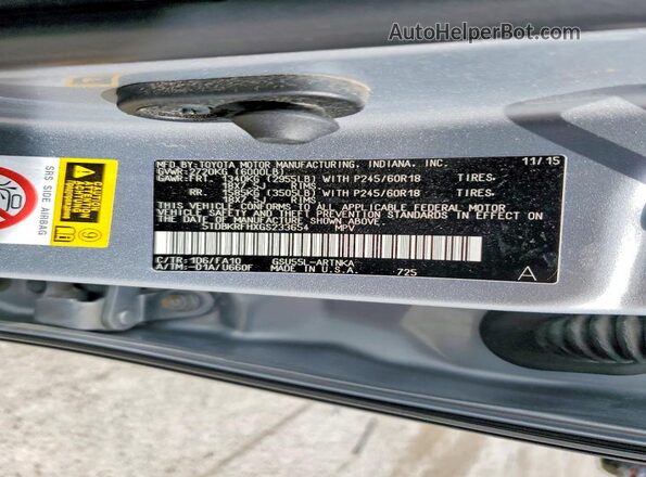 5TDBKRFHXGS233654 2016 TOYOTA HIGHLANDER Silver 