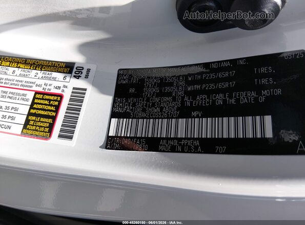 5TDBRKEC0SS261707 2025 TOYOTA SIENNA White 