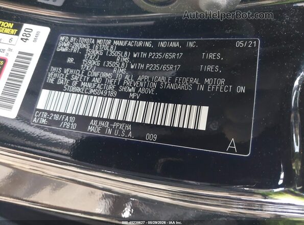 5TDBRKEC3MS049189 2021 TOYOTA SIENNA Black ძრავის განყოფილების ხედი