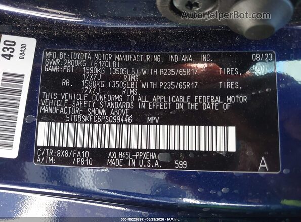 5TDBSKFC6PS099446 2023 TOYOTA SIENNA Синий Вид подкапотного пространства