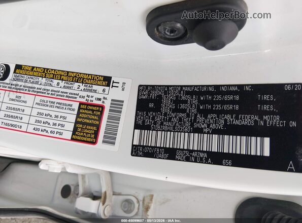 5TDBZRBHXLS035801 2020 TOYOTA LE White 