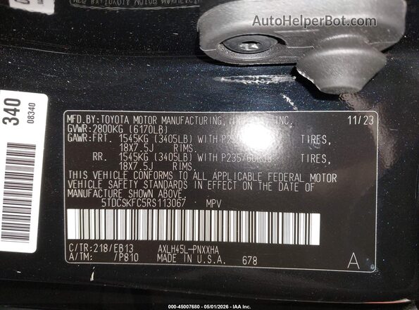5TDCSKFC5RS113067 2024 TOYOTA LIMITED Black Vista del compartimento del motor