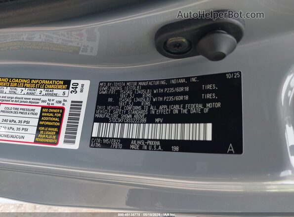 5TDCSKFC8SS222399 2025 TOYOTA SIENNA Gray ძრავის განყოფილების ხედი