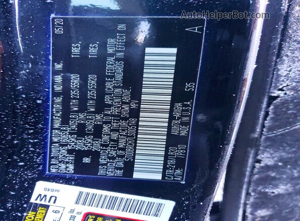 5TDDBRCH7LS005148 2020 TOYOTA HIGHLANDER Black Панорамний вид салону 360°