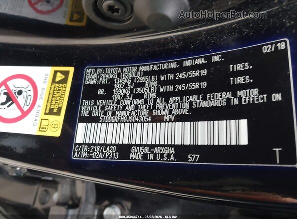 5TDDGRFH9JS043054 2018 TOYOTA LIMITED Черный Вид подкапотного пространства
