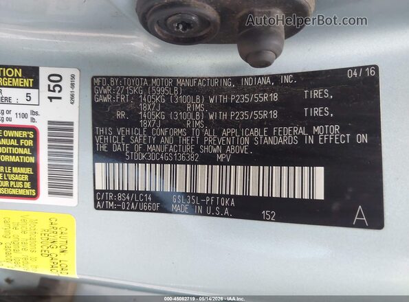5TDDK3DC4GS136382 2016 TOYOTA SIENNA Light Blue Engine compartment view