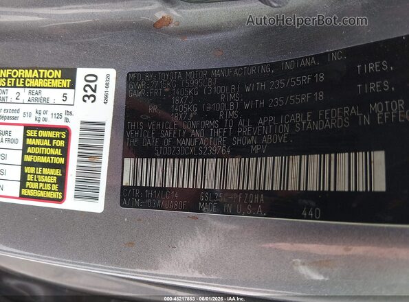 5TDDZ3DCXLS239764 2020 TOYOTA SIENNA Gray Engine compartment view