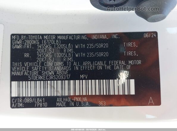 5TDERKEC3RS209317 2024 TOYOTA SIENNA White Vista del compartimento del motor