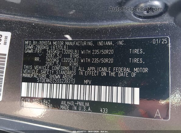 5TDERKEC5SS239313 2025 TOYOTA SIENNA Черный Вид подкапотного пространства