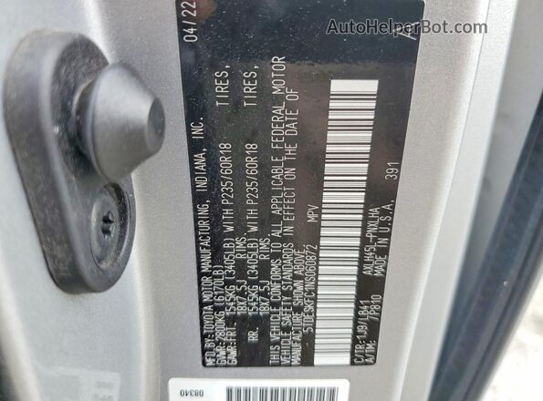 5TDESKFC1NS060872 2022 TOYOTA SIENNA Silver Vista de la etiqueta del VIN