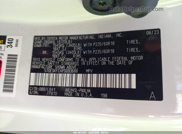 5TDESKFC4PS093688 2023 TOYOTA SIENNA White ძრავის განყოფილების ხედი