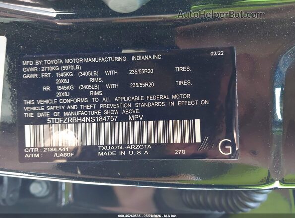 5TDFZRBH0MS064811 2021 TOYOTA HIGHLANDER Black 