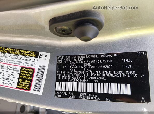 5TDFZRBH8MS149542 2021 TOYOTA HIGHLANDER Silver Engine compartment view
