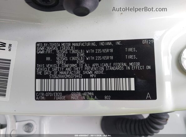5TDGZRAH2MS079462 2021 TOYOTA LE White Widok komory silnika