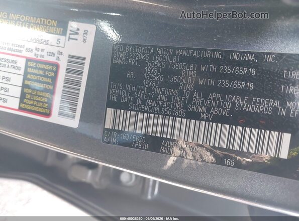5TDHBRCH8LS501805 2020 TOYOTA LE Gray 