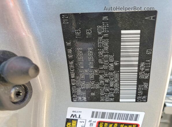 5TDHZRBH7MS088872 2021 TOYOTA HIGHLANDER Silver VIN կոդի պիտակի տեսք