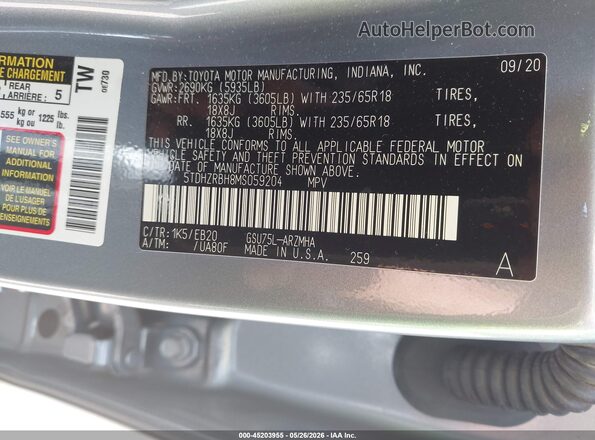 5TDHZRBH8MS059204 2021 TOYOTA HIGHLANDER Blue Widok komory silnika