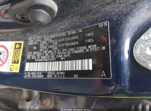 5TDJKRFH0GS242875 2016 TOYOTA HIGHLANDER Dark Blue 