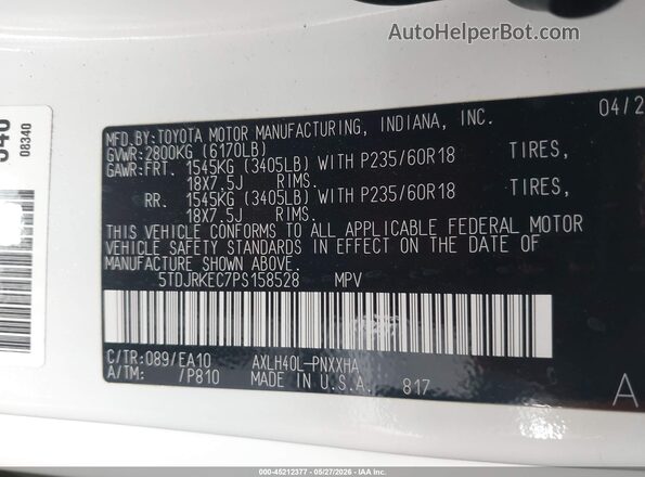 5TDJRKEC7PS158528 2023 TOYOTA SIENNA White ძრავის განყოფილების ხედი