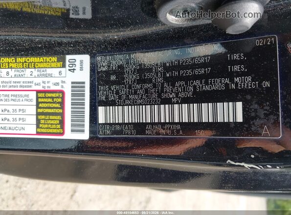 5TDJRKEC8MS023232 2021 TOYOTA SIENNA Black Vista del compartimento del motor