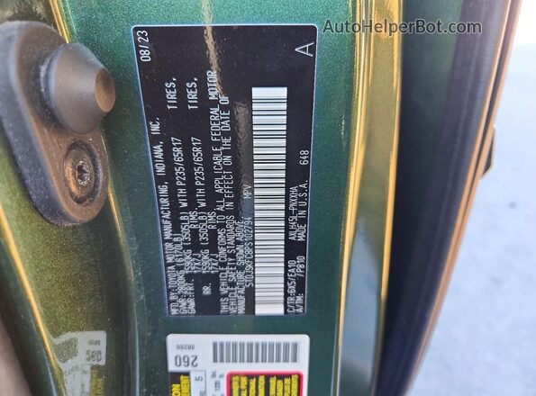 5TDJSKFC8PS102794 2023 TOYOTA SIENNA Green VIN კოდის სტიკერის ხედი